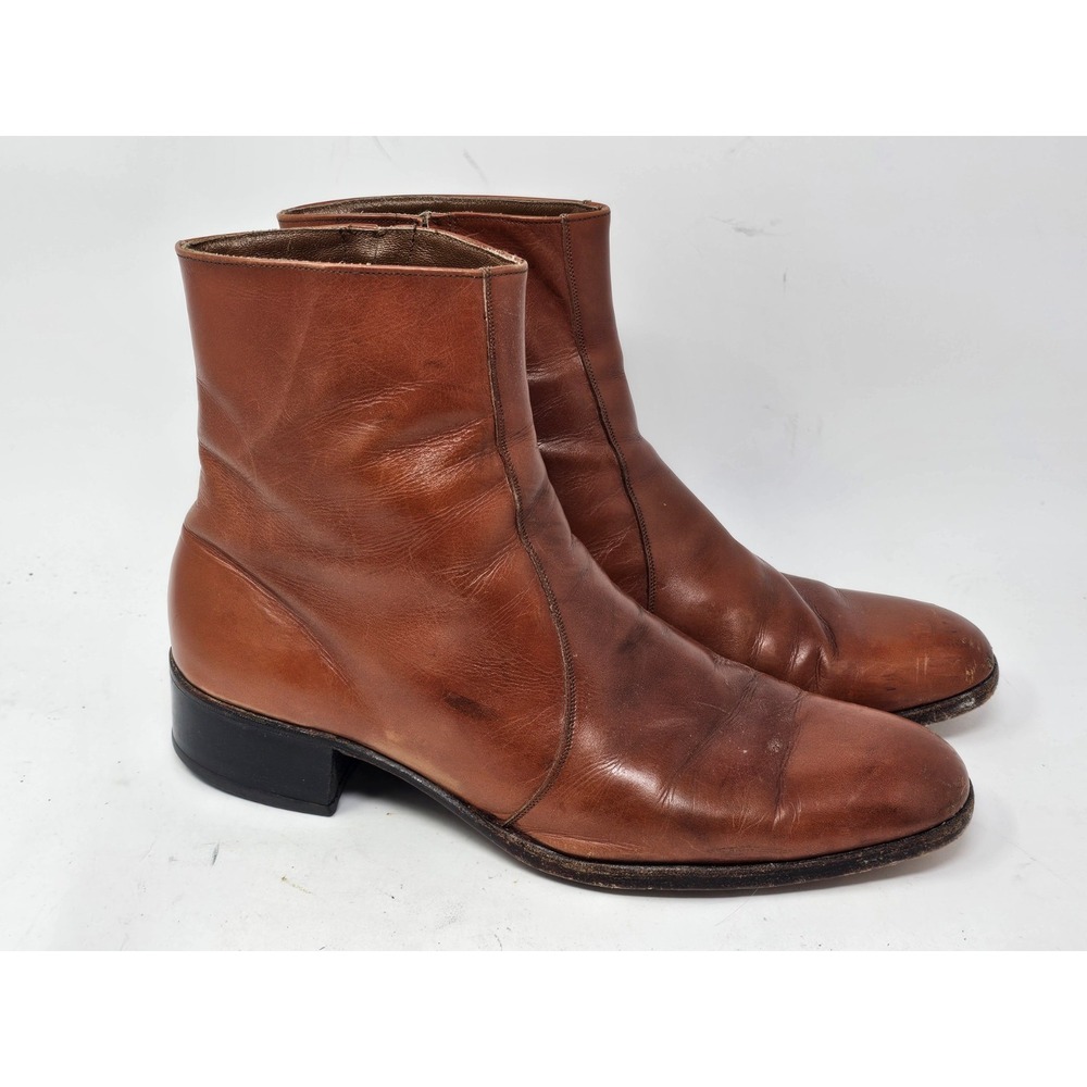 VINTAGE Florsheim Imperial Boots Mens 12 C Brown Leather Side Zip Ankle Dress
